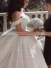 Satin Off-the-shoulder Ball Gown Floor-length Flower(s) Wedding Dresses #LDB00023583