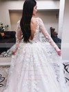 Tulle V-neck A-line Floor-length Beading Wedding Dresses #LDB00023584