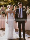 Lace Sweetheart Sheath/Column Court Train Sashes / Ribbons Wedding Dresses #LDB00023585
