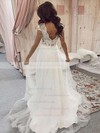 Tulle V-neck A-line Sweep Train Appliques Lace Wedding Dresses #LDB00023588