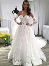 Tulle Off-the-shoulder Ball Gown Court Train Appliques Lace Wedding Dresses #LDB00023593