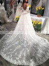 Tulle Off-the-shoulder Ball Gown Court Train Appliques Lace Wedding Dresses #LDB00023593