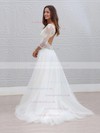 Lace Tulle V-neck A-line Sweep Train Wedding Dresses #LDB00023595