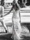 Tulle V-neck Trumpet/Mermaid Sweep Train Appliques Lace Wedding Dresses #LDB00023601