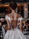 Tulle Scoop Neck A-line Sweep Train Beading Wedding Dresses #LDB00023602