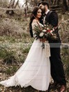Lace Chiffon Off-the-shoulder A-line Floor-length Wedding Dresses #LDB00023603