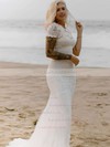 Lace Tulle Scoop Neck Sheath/Column Sweep Train Appliques Lace Wedding Dresses #LDB00023605