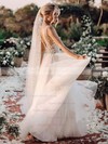 Tulle V-neck A-line Floor-length Appliques Lace Wedding Dresses #LDB00023610