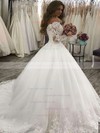 Tulle Off-the-shoulder Ball Gown Court Train Appliques Lace Wedding Dresses #LDB00023619