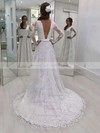 Lace V-neck A-line Sweep Train Sashes / Ribbons Wedding Dresses #LDB00023622