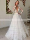 Tulle Scoop Neck Princess Court Train Appliques Lace Wedding Dresses #LDB00023624