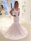 Chiffon V-neck Trumpet/Mermaid Sweep Train Appliques Lace Wedding Dresses #LDB00023631