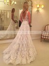 Lace V-neck Princess Sweep Train Sashes / Ribbons Wedding Dresses #LDB00023633