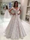 Lace Off-the-shoulder Princess Floor-length Sashes / Ribbons Wedding Dresses #LDB00023636