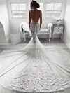 Tulle V-neck Trumpet/Mermaid Court Train Appliques Lace Wedding Dresses #LDB00023647