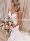 Stretch Crepe V-neck Trumpet/Mermaid Court Train Appliques Lace Wedding Dresses #LDB00023648