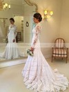 Tulle High Neck Trumpet/Mermaid Sweep Train Appliques Lace Wedding Dresses #LDB00023649