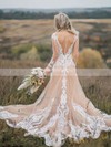 Tulle V-neck Trumpet/Mermaid Sweep Train Appliques Lace Wedding Dresses #LDB00023652