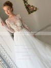 Tulle Scoop Neck Ball Gown Chapel Train Appliques Lace Wedding Dresses #LDB00023653