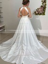 Satin Scoop Neck Ball Gown Sweep Train Beading Wedding Dresses #LDB00023655