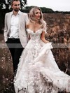 Tulle Off-the-shoulder Princess Sweep Train Appliques Lace Wedding Dresses #LDB00023656