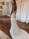 Stretch Crepe V-neck Trumpet/Mermaid Sweep Train Appliques Lace Wedding Dresses #LDB00023657
