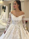 Satin Off-the-shoulder Ball Gown Court Train Flower(s) Wedding Dresses #LDB00023661