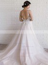 Tulle V-neck A-line Sweep Train Appliques Lace Wedding Dresses #LDB00023663