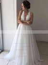 Tulle V-neck A-line Sweep Train Beading Wedding Dresses #LDB00023664