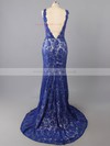 Inexpensive Floor-length Lace Open Back Royal Blue V-neck Prom Dress #LDB02016054