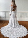 Lace V-neck A-line Sweep Train Wedding Dresses #LDB00023674