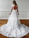 Tulle V-neck A-line Sweep Train Appliques Lace Wedding Dresses #LDB00023675