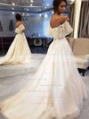 Tulle Off-the-shoulder Princess Sweep Train Appliques Lace Wedding Dresses #LDB00023678