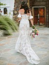 Lace Off-the-shoulder Sheath/Column Sweep Train Appliques Lace Wedding Dresses #LDB00023679