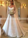 Satin Off-the-shoulder Ball Gown Sweep Train Appliques Lace Wedding Dresses #LDB00023681