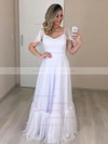 Tulle V-neck A-line Floor-length Wedding Dresses #LDB00023684