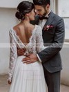 Lace Chiffon Scoop Neck A-line Sweep Train Wedding Dresses #LDB00023685