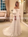 Chiffon Off-the-shoulder A-line Sweep Train Pleats Wedding Dresses #LDB00023686