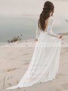 Chiffon V-neck A-line Sweep Train Lace Wedding Dresses #LDB00023692