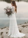Chiffon V-neck A-line Sweep Train Lace Wedding Dresses #LDB00023692