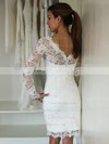 Lace Scalloped Neck Sheath/Column Knee-length Wedding Dresses #LDB00023693