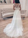 Tulle Scoop Neck A-line Sweep Train Appliques Lace Wedding Dresses #LDB00023694