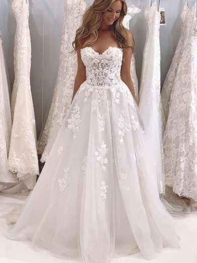 Tulle Sweetheart Princess Sweep Train Appliques Lace Wedding Dresses #LDB00023699