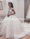Tulle Scoop Neck Ball Gown Court Train Appliques Lace Wedding Dresses #LDB00023702