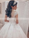 Tulle Scoop Neck Ball Gown Court Train Appliques Lace Wedding Dresses #LDB00023702