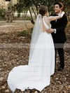Satin High Neck A-line Sweep Train Wedding Dresses #LDB00023704