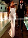 Silk-like Satin Cowl Neck Sheath/Column Sweep Train Wedding Dresses #LDB00023707