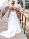 Lace Chiffon V-neck A-line Sweep Train Sashes / Ribbons Wedding Dresses #LDB00023715