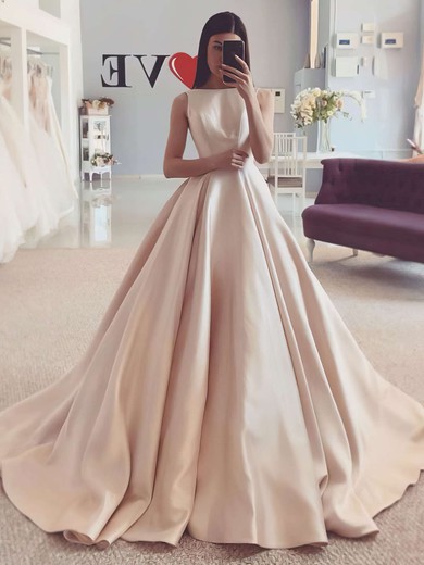 Satin Square Neckline Ball Gown Sweep Train Wedding Dresses #LDB00023716