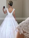 Lace Scoop Neck Ball Gown Sweep Train Appliques Lace Wedding Dresses #LDB00023718